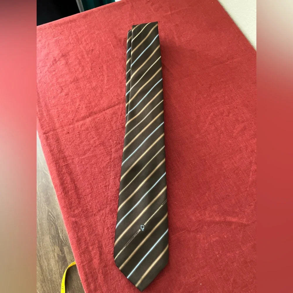 Vintage '70s/'80s Christian Dior Striped Neck Tie Logo Monogram Brown Blue